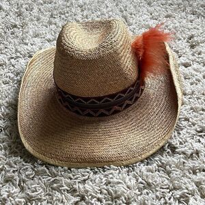 Vintage Miller Bros Straw Western Cowboy Hat Band W/ Feathers